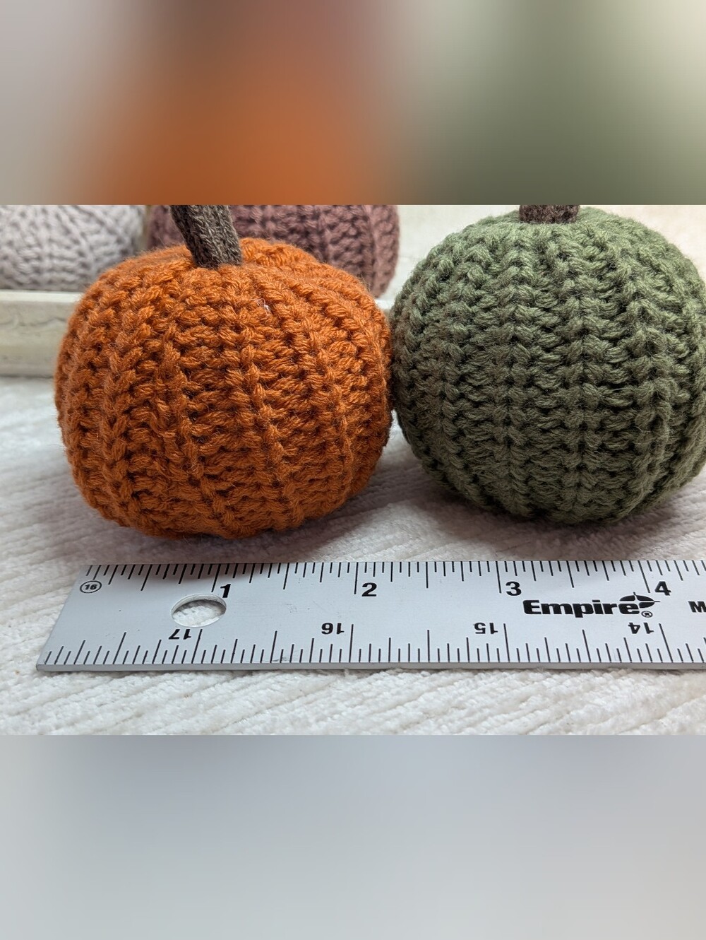 Crochet Knit Pumpkin Mini Set Of 5 Autumn Colors Soft About 2.45" - Picture 6 of 8